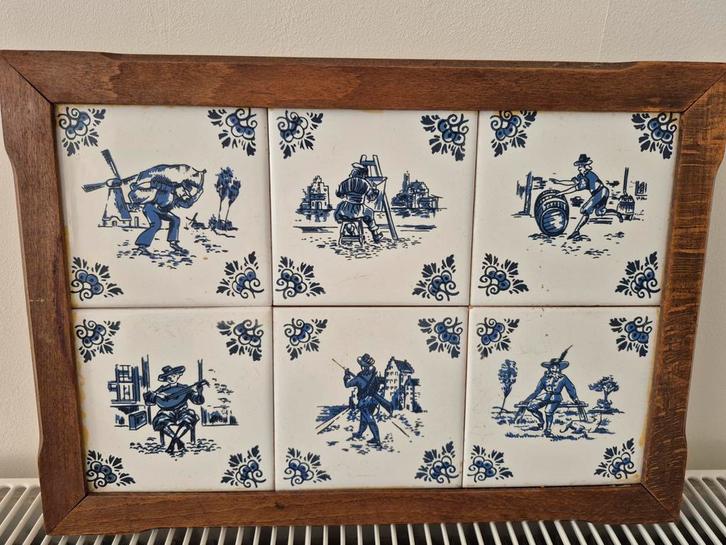 Delfts Blauw Tegeltableau met Houten Frame, Antiek en Kunst, Antiek | Wandborden en Tegels, Ophalen of Verzenden
