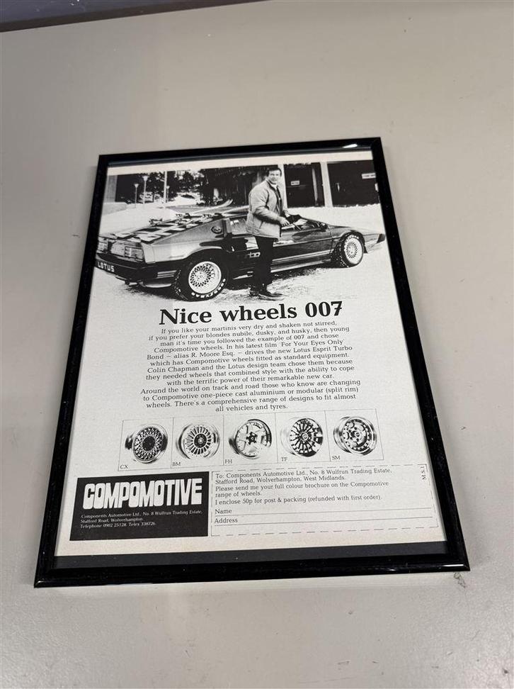 Ingelijste originele klassieke auto-advertentie voor Compomo, Verzamelen, Automerken, Motoren en Formule 1, Nieuw, Auto's, Ophalen of Verzenden