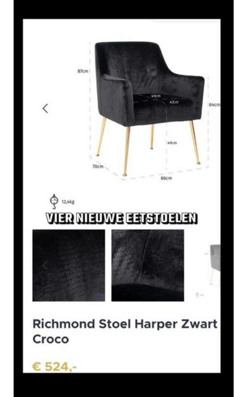 Richmond eetstoelen (model Harper Zwart Croco), Huis en Inrichting, Stoelen, Nieuw, Vier, Zwart, Ophalen