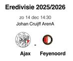 2 x kaarten Ajax - Feyenoord eerste ring lange zijde, Tickets en Kaartjes, Losse kaart, Twee personen, December