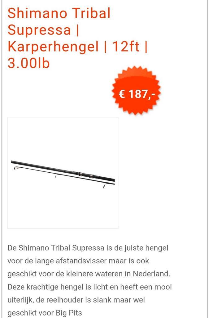 Shimano supressa 12ft 3lb hengel( solar nash korda trakker ), Watersport en Boten, Hengelsport | Karpervissen, Nieuw, Werphengel