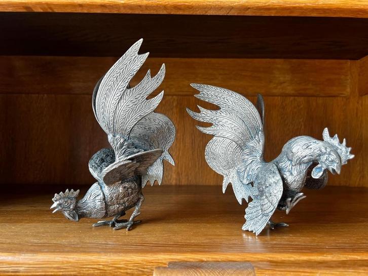 Vintage Zilveren Hanen Beeldjes - Jaren 70, Antiek en Kunst, Antiek | Woonaccessoires, Ophalen of Verzenden