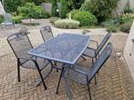 Tuinset: tafel en 4 stoelen evt met kussens, Ophalen, 4 zitplaatsen, Gebruikt, Aluminium