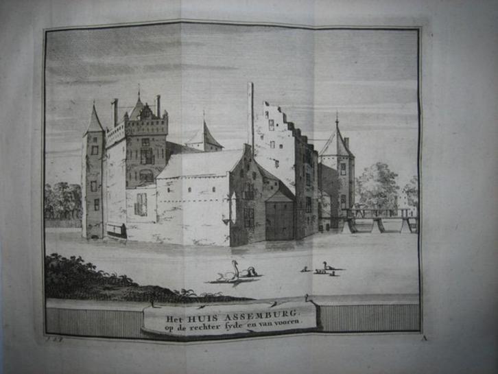 08 Heemskerk Huis Assumburg Kopergravure 1736, Antiek en Kunst, Kunst | Etsen en Gravures, Ophalen of Verzenden