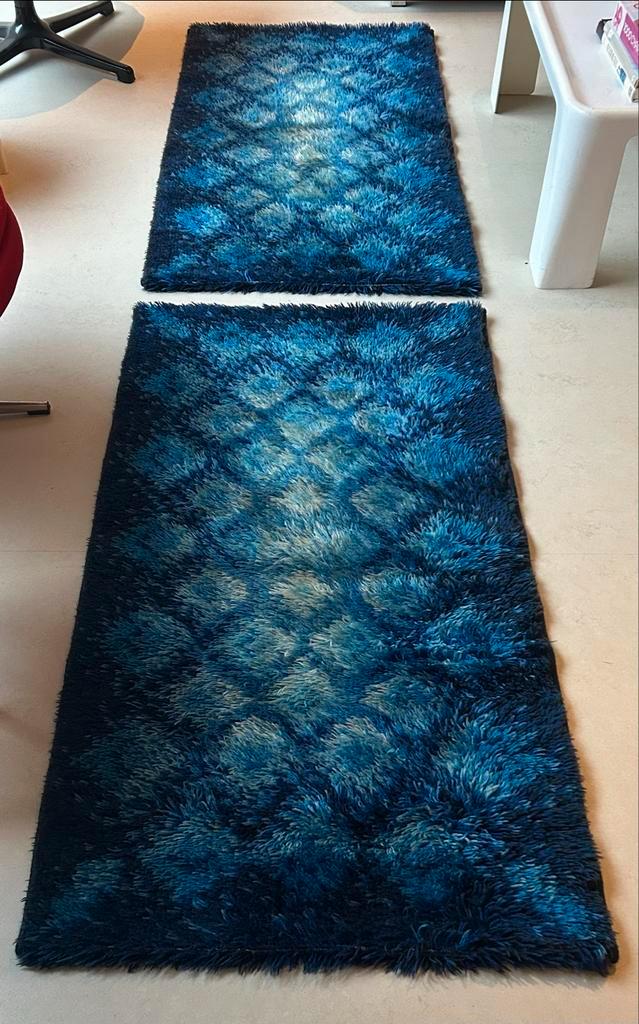 Vintage blauw space age vloerkleden, Huis en Inrichting, Stoffering | Tapijten en Kleden, Gebruikt, 50 tot 100 cm, 100 tot 150 cm