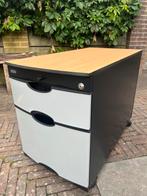Zwart-grijs metalen ladeblok met houtkleurig blad Brink, Huis en Inrichting, Kasten | Ladekasten, Ophalen, Gebruikt, 3 of 4 laden