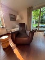 Label Longa in donkerbruin leer, Huis en Inrichting, Fauteuils, Ophalen, Zo goed als nieuw, 75 tot 100 cm, Leer
