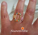 Mini Bonne Ring RVS Gold / Pastel Emaille., Sieraden, Tassen en Uiterlijk, Ringen, Nieuw, Goud, 17 tot 18, Dame