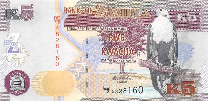 Zambia 5 Kwacha 2012 Unc pn 50a, Postzegels en Munten, Bankbiljetten | Afrika, Los biljet, Zambia, Ophalen of Verzenden