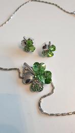 Groene Klavertje vier ketting met oorbellen, Ophalen of Verzenden, Nieuw, Groen, Overige materialen