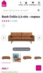Bank Collin 2,5-zits cognac + poef, Huis en Inrichting, Banken | Bankstellen, Ophalen, 75 tot 100 cm, Rechte bank, Stof