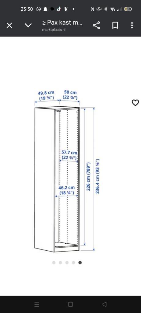Kast Pax Ikea Te Koop, Huis en Inrichting, Kasten | Kledingkasten, Zo goed als nieuw, 200 cm of meer, 50 tot 75 cm, Met plank(en)