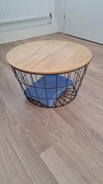Bijzettafel zwarte draadmand opbergmand hout deksel, Minder dan 55 cm, Rond, Zo goed als nieuw, Ophalen