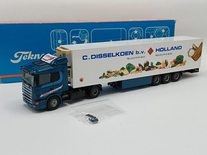 Tekno Scania r4 lowline Disko Disselkoen, Hobby en Vrije tijd, Modelauto's | 1:50, Zo goed als nieuw, Bus of Vrachtwagen, Tekno
