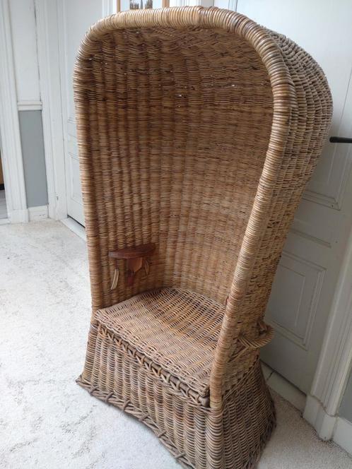 Vintage rieten strandstoel, Huis en Inrichting, Stoelen, Gebruikt, Eén, Riet of Rotan, Bruin, Ophalen