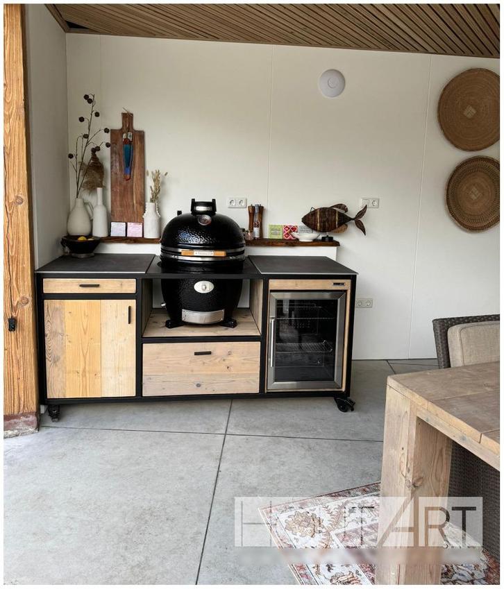 Buitenkeuken Kamado Egg stalen frame incl. koelkast, Tuin en Terras, Buitenkeukens, Nieuw, Houtskool, Inbouw, Vrijstaand, Ophalen of Verzenden