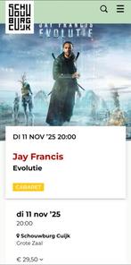 2 Tickets Jay Francis, Evolutie in Schouwburg Cuijk, Tickets en Kaartjes, Theater | Cabaret en Komedie, Twee personen, November