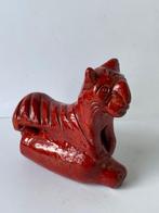 Vintage rood fluitje beeldje tijger. Geglazuurd terracotta., Antiek en Kunst, Ophalen
