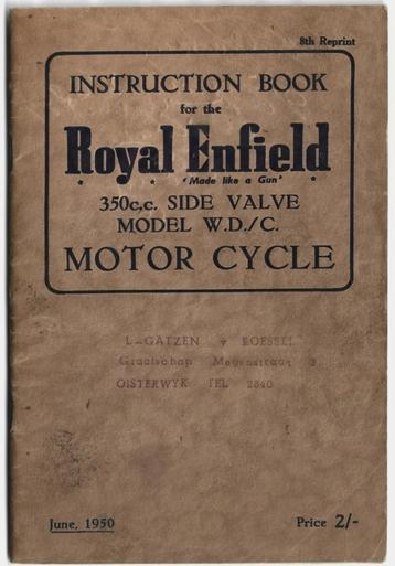 Royal Enfield 350 cc WD /C manual handleiding (7749z) beschikbaar voor biedingen