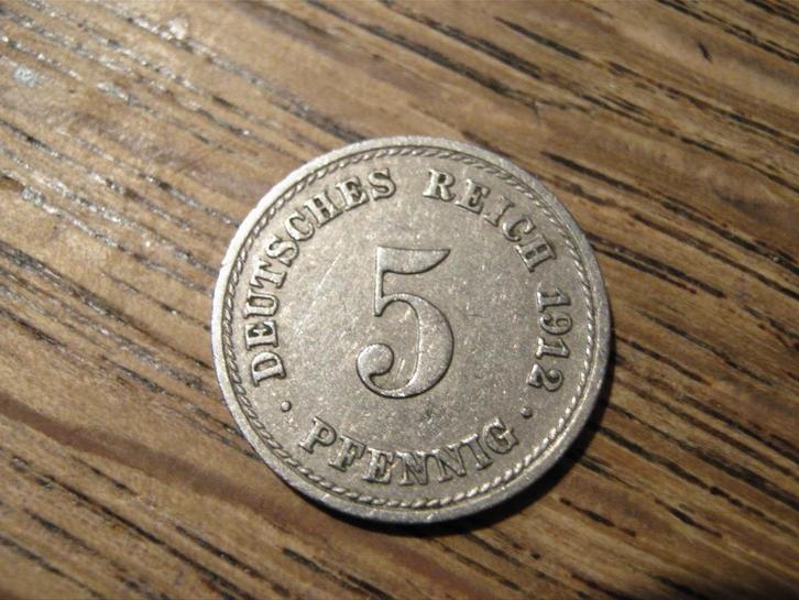 Duitse Rijk 5 pfennig 1912, Berlijn, Keizer Wilhelm II #12, Postzegels en Munten, Munten | Europa | Niet-Euromunten, Losse munt