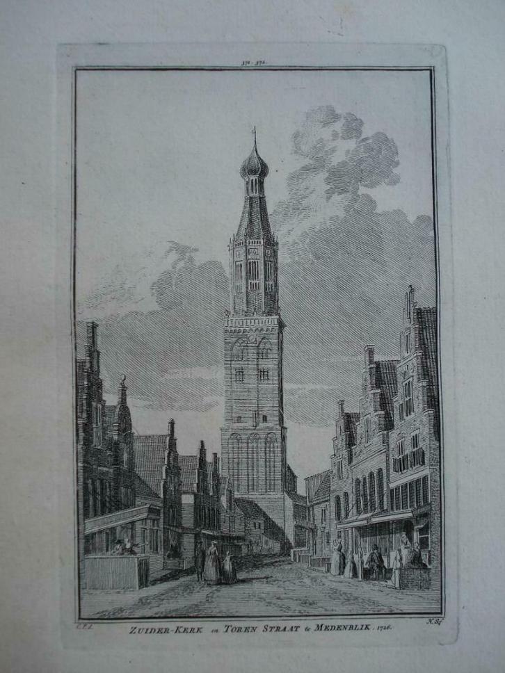 371-372 / Medemblik Zuiderkerk en Torenstraat Kopergravure, Antiek en Kunst, Kunst | Etsen en Gravures, Ophalen of Verzenden
