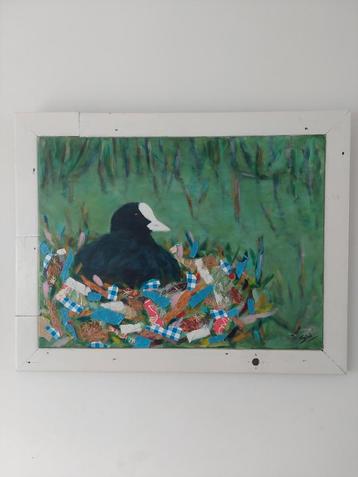 Schilderij Meerkoet met Nest . beschikbaar voor biedingen