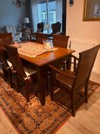 Eikenhouten tafel met 6 stoelen echt leder bekleed., Huis en Inrichting, Ophalen, Gebruikt, 4 tot 6 stoelen
