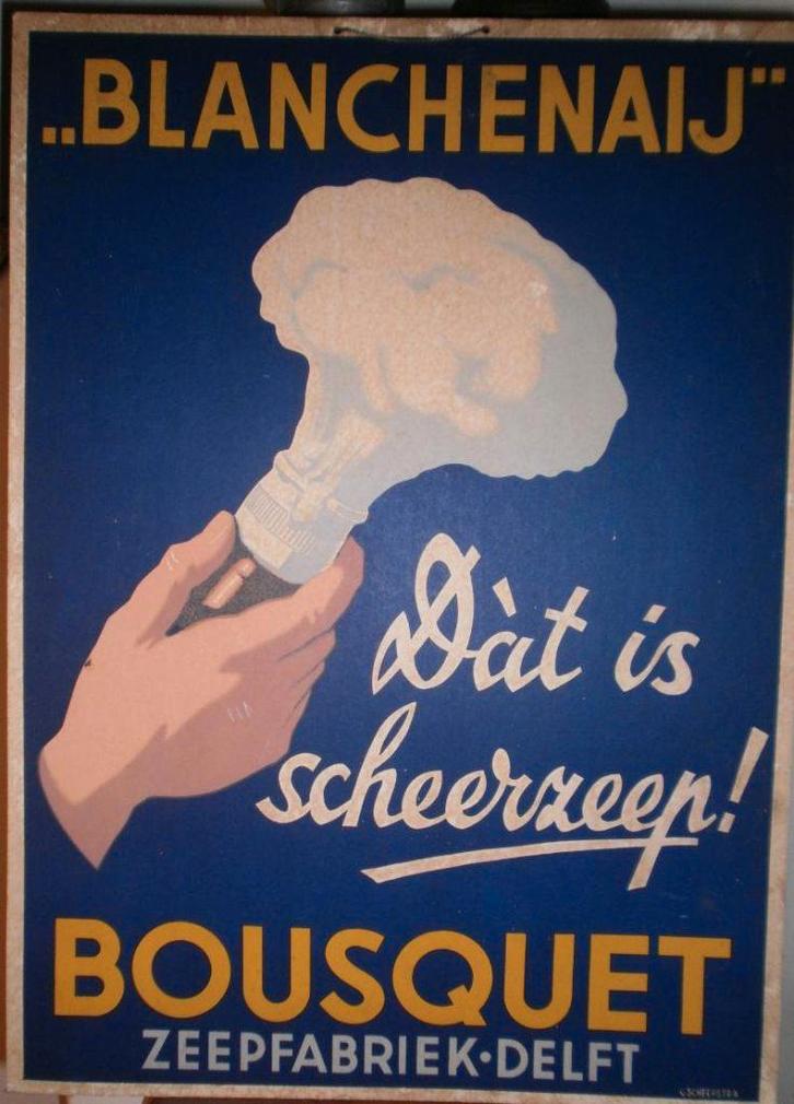 Reclame plaat karton van de zeepfabriek bousquet uit delft, Verzamelen, Merken en Reclamevoorwerpen, Gebruikt, Reclamebord, Ophalen of Verzenden
