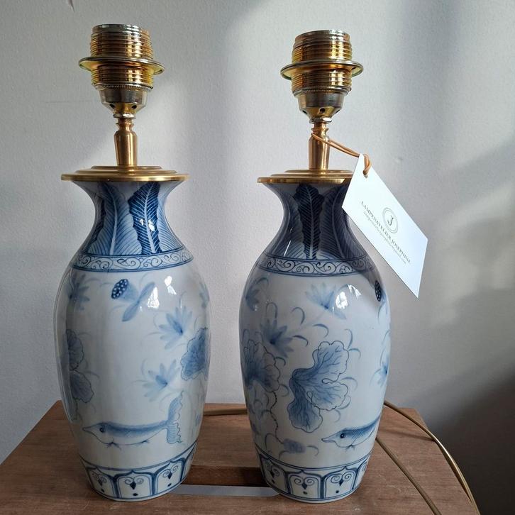 Set van 2 handgemaakte vaaslampen, Huis en Inrichting, Lampen | Losse lampen, Zo goed als nieuw, Led-lamp, Minder dan 30 watt