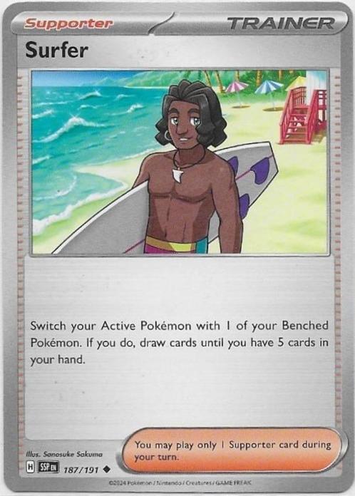 Surging Sparks,  Surfer [uncommon] 187/191, Hobby en Vrije tijd, Verzamelkaartspellen | Pokémon, Nieuw, Losse kaart, Verzenden