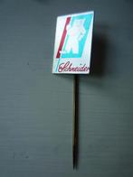 Schneider Aluminium Speldje Speld, Verzamelen, Speldjes, Pins en Buttons, Ophalen of Verzenden, Zo goed als nieuw, Merk, Speldje of Pin