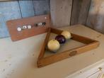 Antieke houten biljart triangel scorebord & ballen, Ophalen of Verzenden