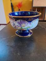 Blauwe schaal met bloemen en gouden details, Ophalen of Verzenden