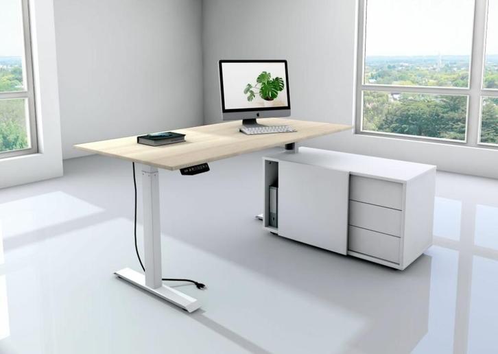 Zit sta bureau Move-1 160x80cm naturel essen + archiefkast, Huis en Inrichting, Bureaus, Nieuw, Stabureau, Elektrisch, In hoogte verstelbaar