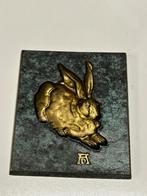 Bronzen plaquette van een haas, Ophalen of Verzenden, Brons
