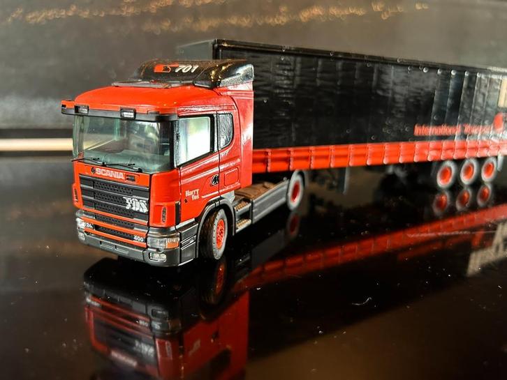 Tekno Scania met 3 asser huif Harry Vos, Hobby en Vrije tijd, Modelauto's | 1:50, Zo goed als nieuw, Bus of Vrachtwagen, Tekno