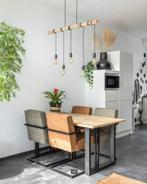 Eikenhouten eettafel met zwarte metalen U-poten, Ophalen, Gebruikt, Eikenhout, 50 tot 100 cm