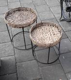 2 bijzettafels rotan, Ophalen, Minder dan 55 cm, Gebruikt, Metaal of Aluminium