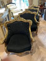 Barok Fauteuil Koningszetel Zwart-Goud (4st), Huis en Inrichting, Ophalen, Hout, Gebruikt, 75 tot 100 cm