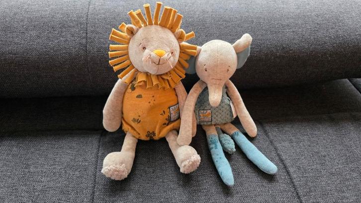 Moulin Roty Knuffels - Leeuw en Olifant, Kinderen en Baby's, Speelgoed | Knuffels en Pluche, Nieuw, Olifant, Ophalen