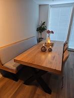 Massief Eikenhouten Eettafel + Eetbank - Gebruikt, Ophalen, 100 tot 150 cm, Eikenhout, 200 cm of meer