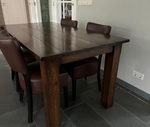 Een moderne eethoek “4 lederen stoelen en walnoothout tafel, Huis en Inrichting, Complete eetkamers, Zo goed als nieuw, 4 tot 6 stoelen
