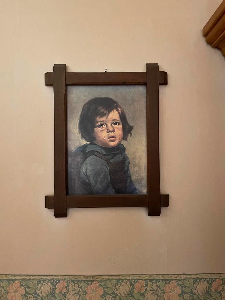 Schilderij Huilend Kind met Houten Lijst, Antiek en Kunst, Kunst | Schilderijen | Klassiek, Ophalen