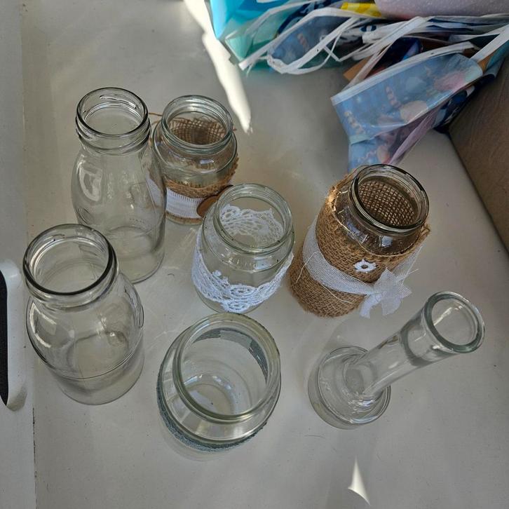 Decoratieve glazen potjes / vaasjes voor bijv bruiloft., Huis en Inrichting, Woonaccessoires | Vazen, Gebruikt, Overige kleuren