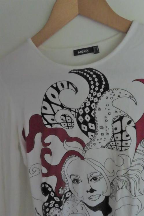 Mexx t shirtje  wit met rood  maat M, Kleding | Dames, T-shirts, Zo goed als nieuw, Maat 38/40 (M), Rood, Lange mouw, Verzenden
