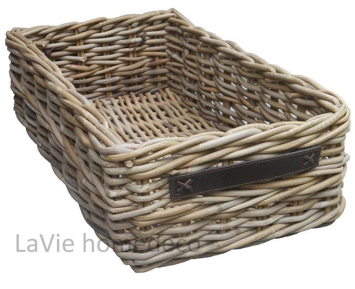Opbergmand Koboo Grey riet rechthoekig XL, Huis en Inrichting, Woonaccessoires | Schalen en Manden, Nieuw, Rechthoekig, Riet, Verzenden
