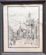 Originele tekening Leidseplein jaren ‘50 Amsterdam, Antiek en Kunst, Kunst | Tekeningen en Foto's, Ophalen of Verzenden