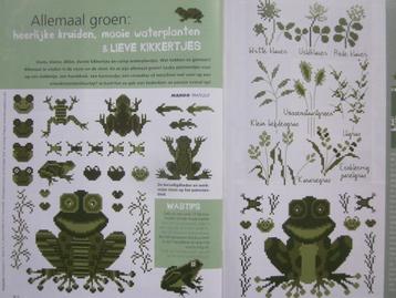 Borduurpatroon allemaal groen: kruiden waterplanten kikkers  beschikbaar voor biedingen