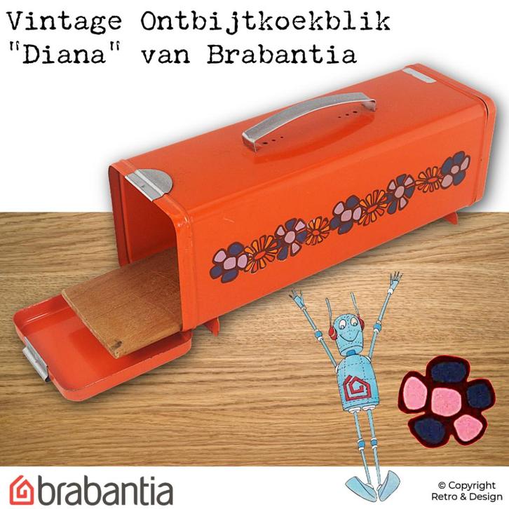 Vintage Brabantia Peperkoekblik Diana – Oranje Bloemenprint, Huis en Inrichting, Woonaccessoires | Overige, Gebruikt, Verzenden