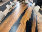 Unieke fossiel eiken epoxytafel – all black 250x100cm, Ophalen, Eikenhout, 200 cm of meer, 50 tot 100 cm